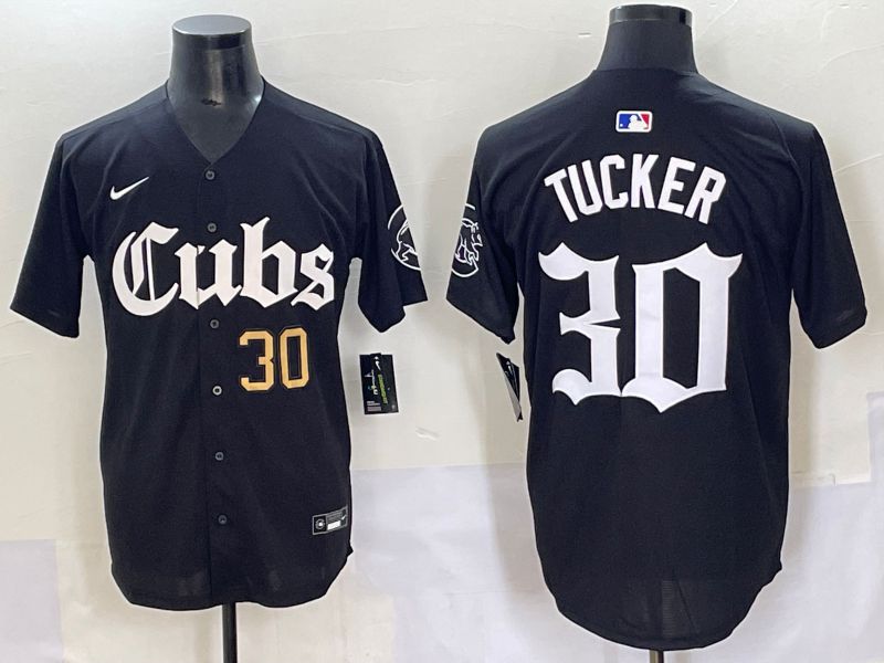 Men 2025 Chicago Cubs 30 Tucker Black Five generations Joint Name Nike MLB Jersey style 2